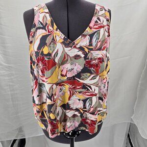 630-20 Torrid Challis Floral Watercolor Floral V-neck Tank Tropical Sz 1 (14/16)